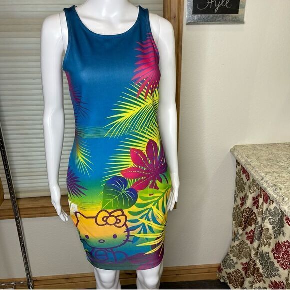 Hello Kitty Sanrio Multi Color Tropical Scuba Bodycon Dress - Picture 12 of 13